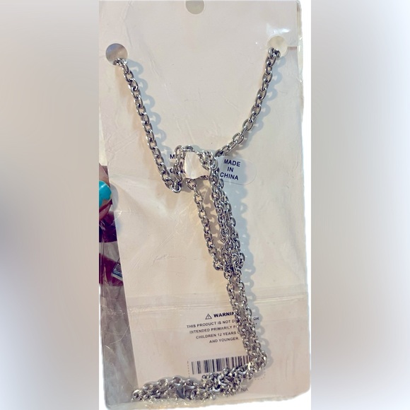 ID Tag Glasses Holder NWT Silver Tone Mosaic Turquoise 30” Chain Boho - Picture 3 of 10